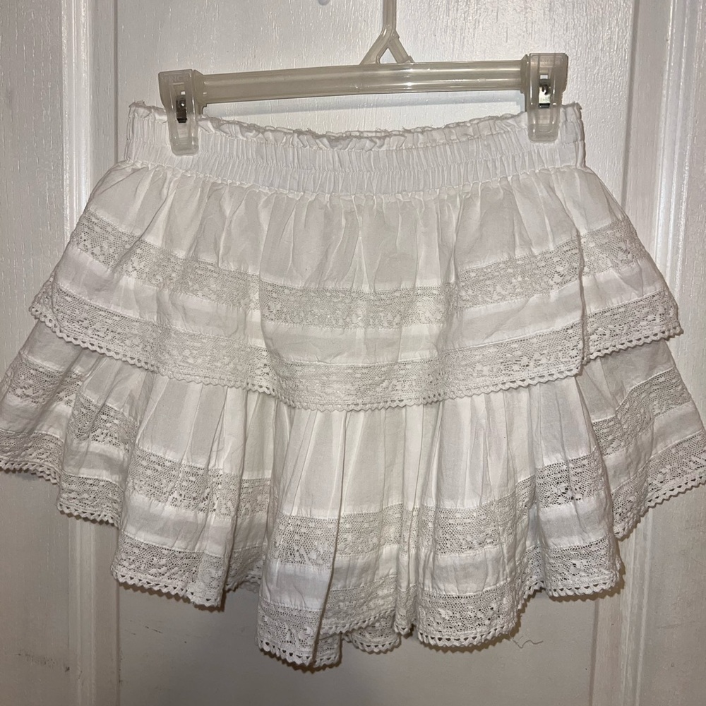 LoveShackFancy White Tiered Lace Mini Skirt